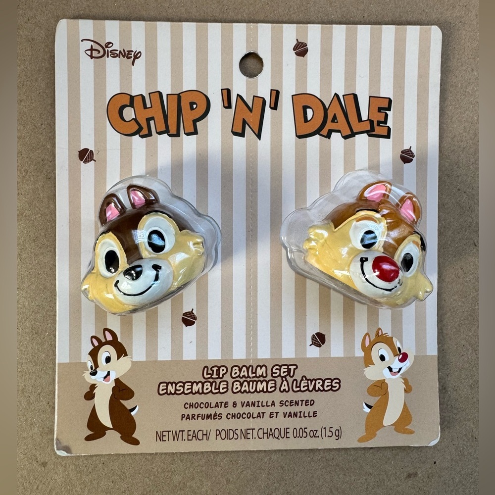 NWT Disney Chip N Dale Chocolate and Vanilla Lip Balm Set. 0.05oz
